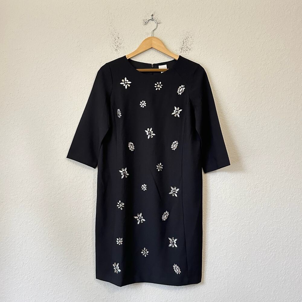 CHICOS Shift Dress Black Jewel Embellished 3/4 Sleeve NWT